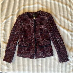 Helene Berman London Tweed Collarless Blazer
Concealed front zip